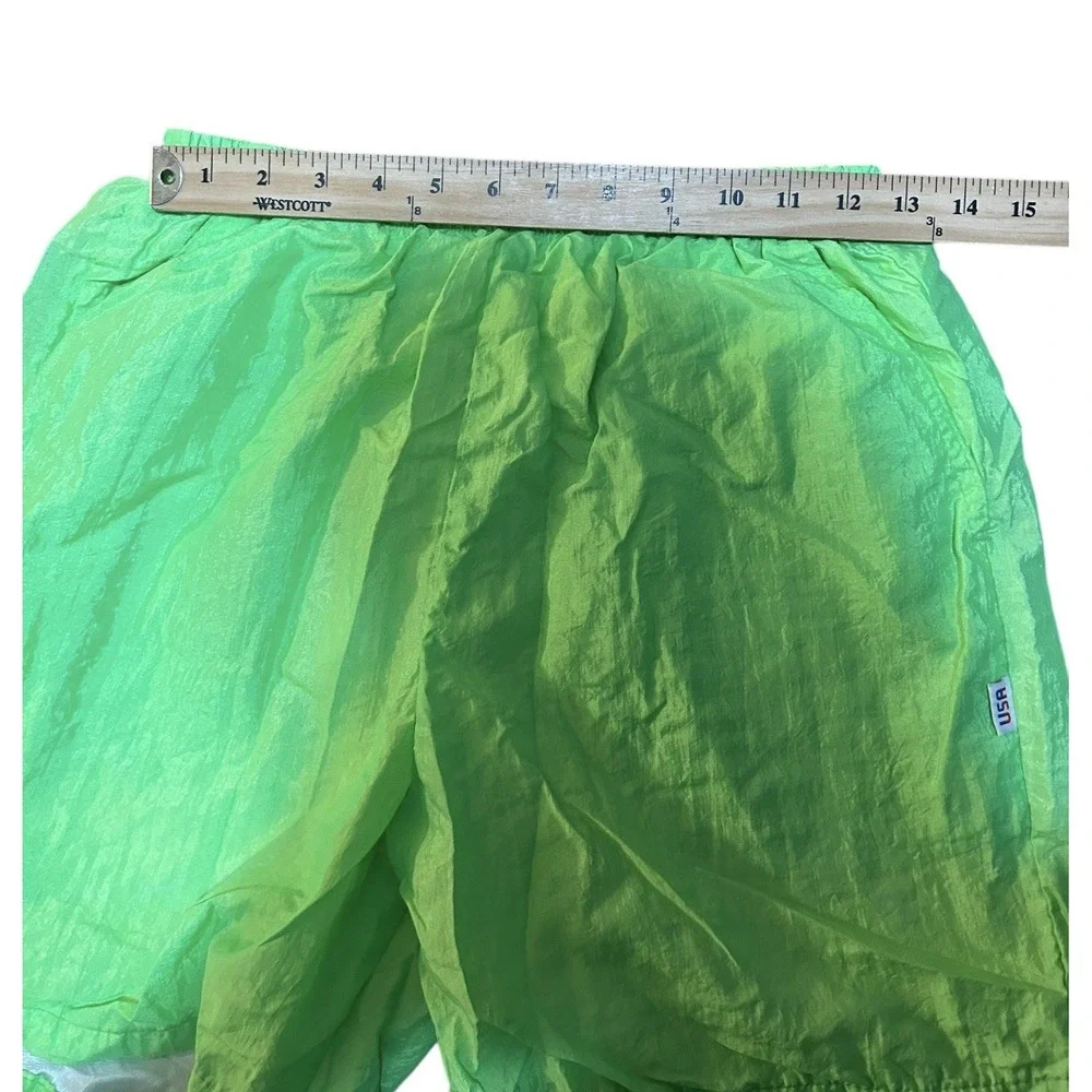 Vintage 80s Weekender USA Neon Green Nylon Swim Shorts Trunks Mens Large